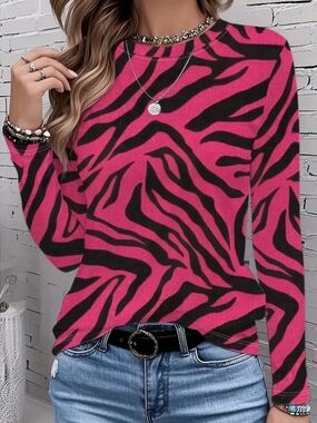Women's Pink Zebra Print Long Sleeve Top